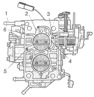 Вид карбюратора снизу: